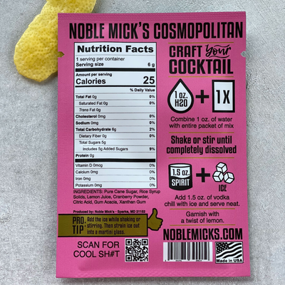 NOBLE MICK'S - Single Serve Craft Cocktails - Cosmopolitan Single Serve Craft Cocktail