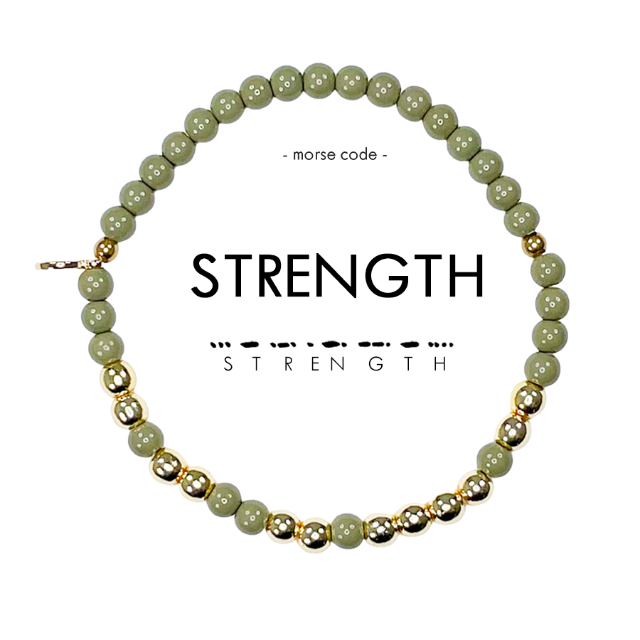 Gold Morse Code Bracelet | STRENGTH: Army Green