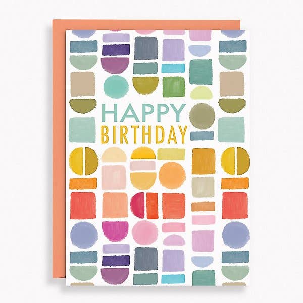 Watercolor Shapes Happy Birthday Card