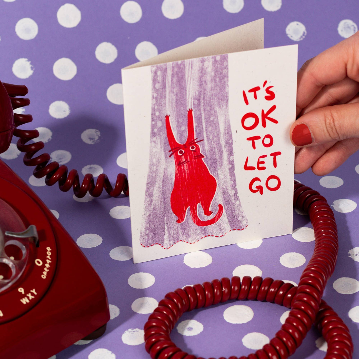 It's OK To Let Go Cat - Risograph Card