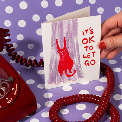 It's OK To Let Go Cat - Risograph Card