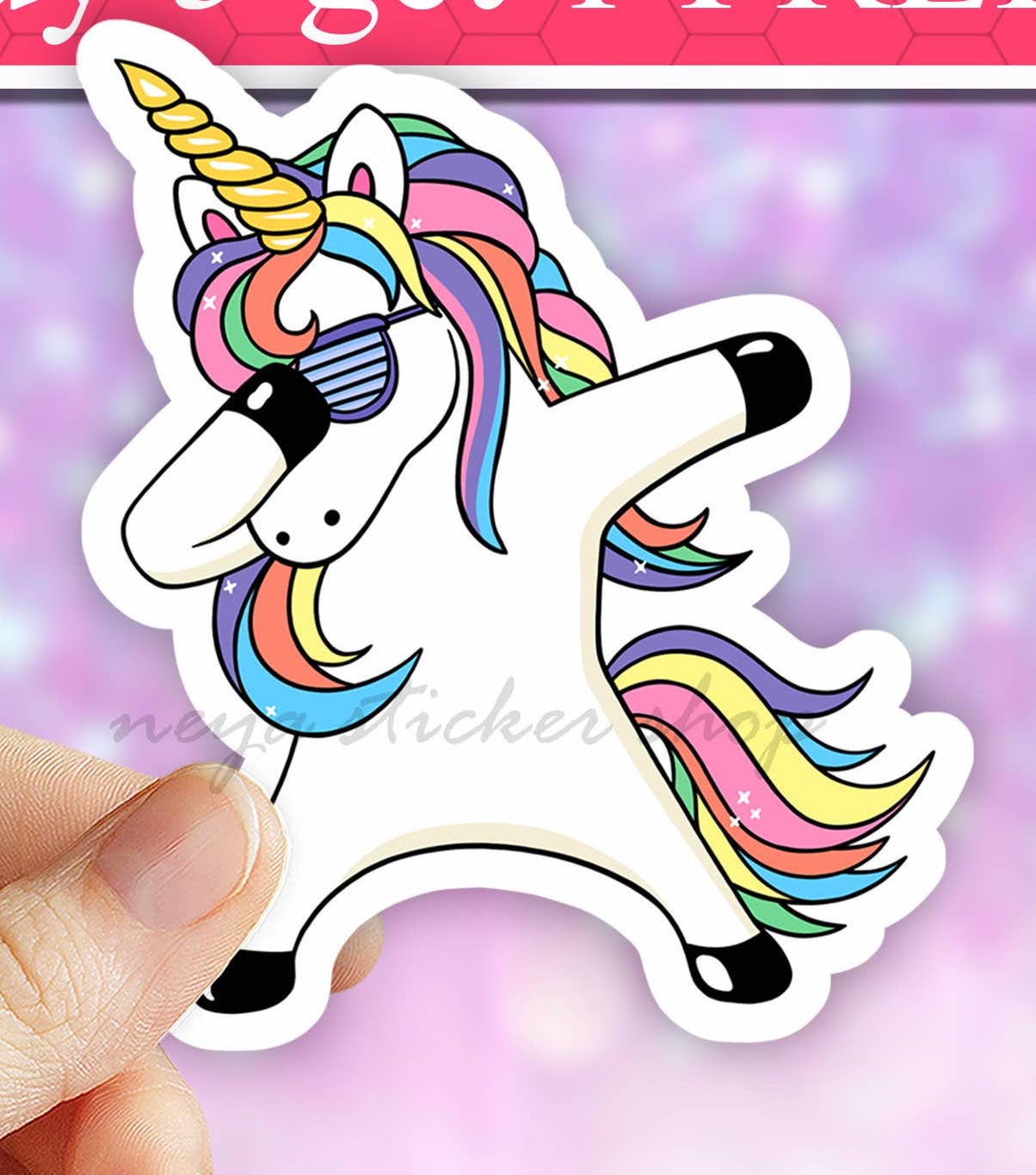 Rainbow Unicorn Dab Sticker, Laptop decal, water bottler: 4"