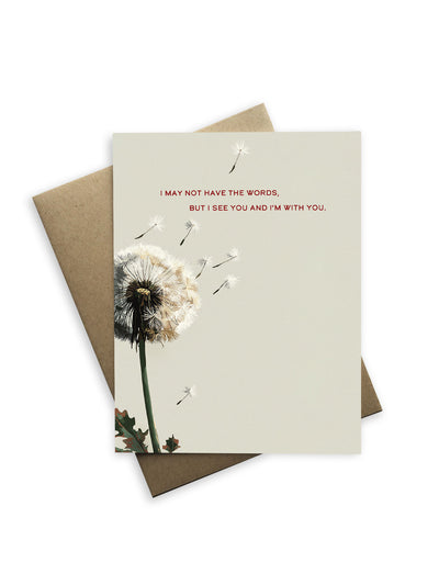 Greeting card with dandelion illustration and text on beige background