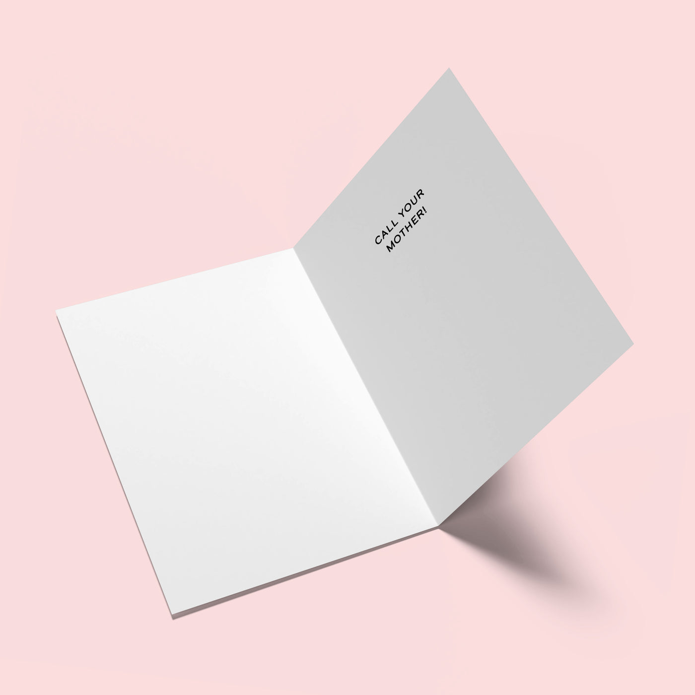Greeting card with 'Call Your Mother' text on a pink background