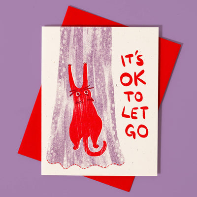 It's OK To Let Go Cat - Risograph Card