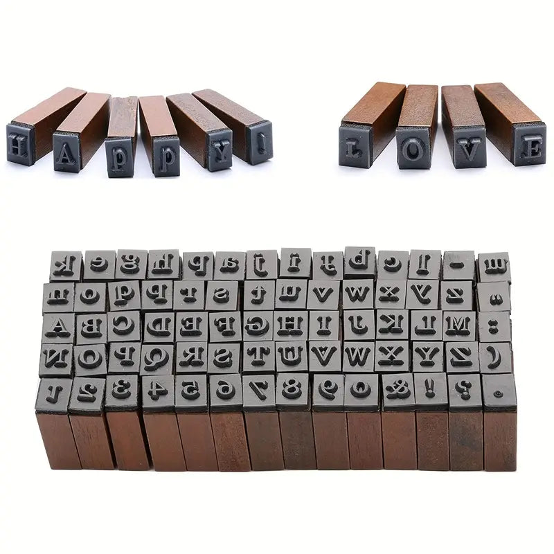 Rubber Stamp Letters Alphabets, 70pcs Alphabet Stamps For Pottery Vintage Wooden Number And Letter Symbol Alphabet Mini Stamps For Clay Crafts, Card Making, Kids Painting