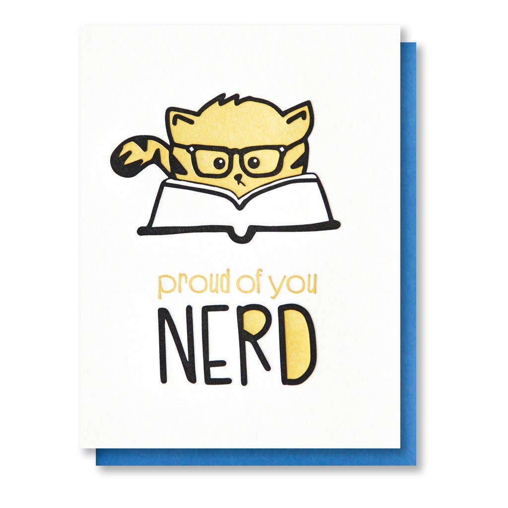 Kiss and Punch - Cat Nerd Graduation Letterpress Card