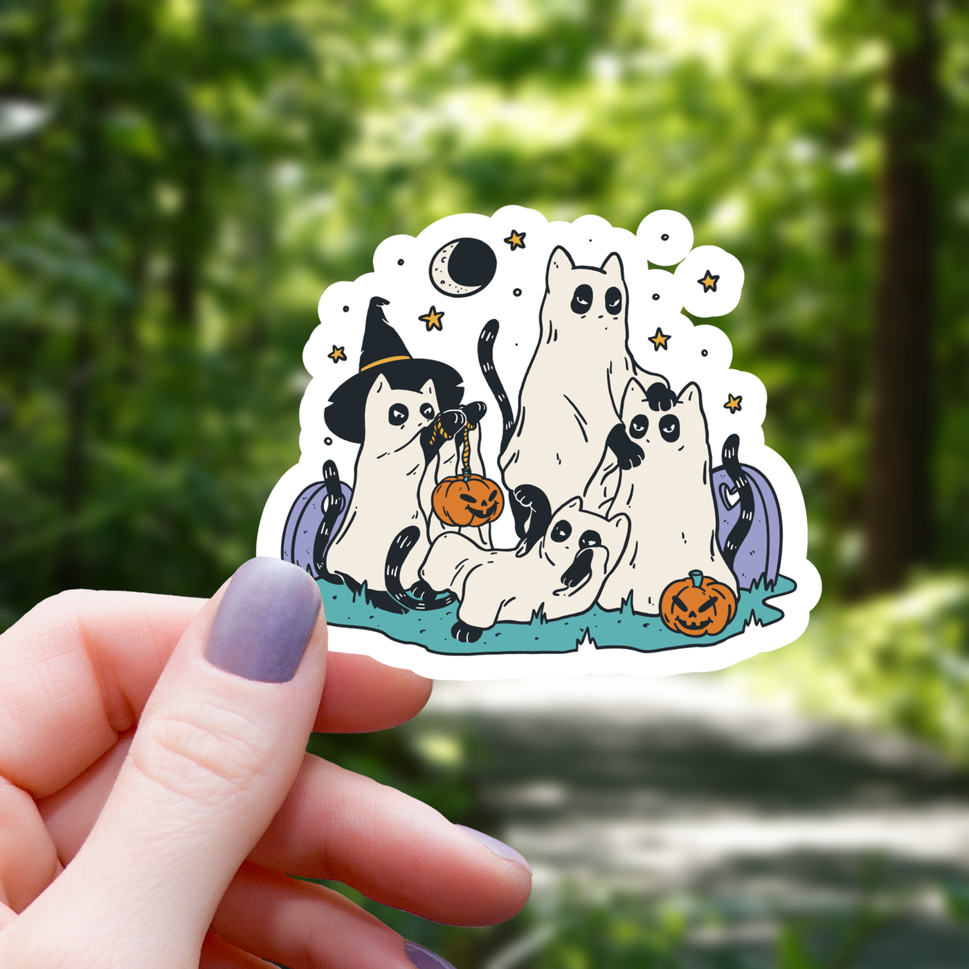 Halloween Ghost Cats Playing Sticker - 3"