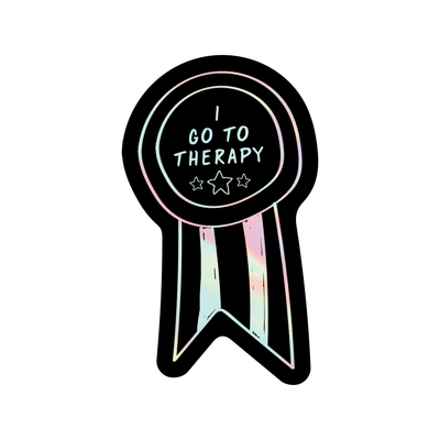 I Go To Therapy Badge Holographic Vinyl Sticker