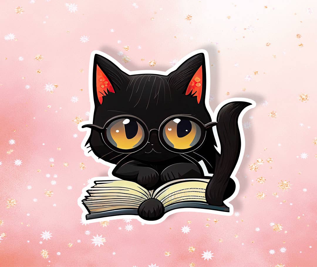 Black Cat Reading Sticker