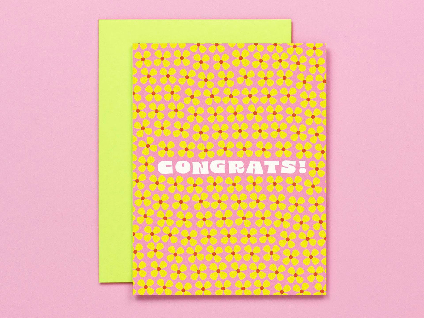 Celebration Blooms • Retro Flower Pattern Congrats Card: #4 yellow on pink