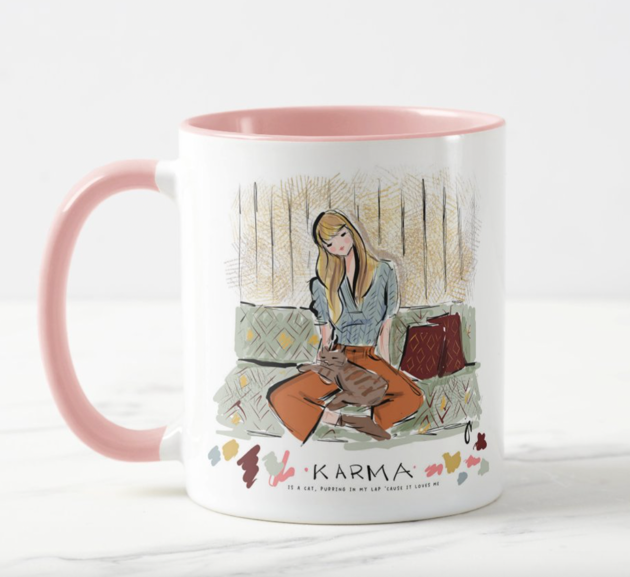 Jennifer Vallez - Taylor Swift Karma Coffee Mug: 15 oz / Pink