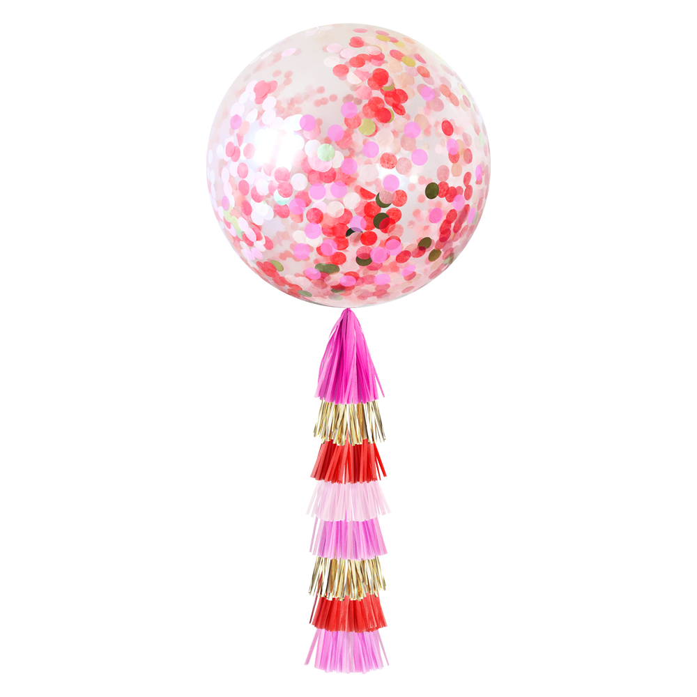 Jumbo Confetti Balloon & Tassels - Red & Pink