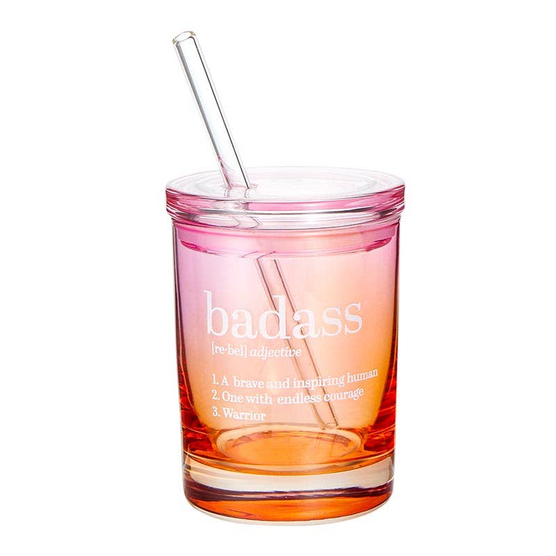 Badass Glass with Lid and glass straw
