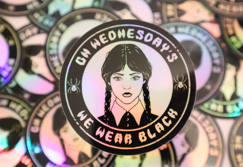 Holographic Wednesday We Wear Black Sticker