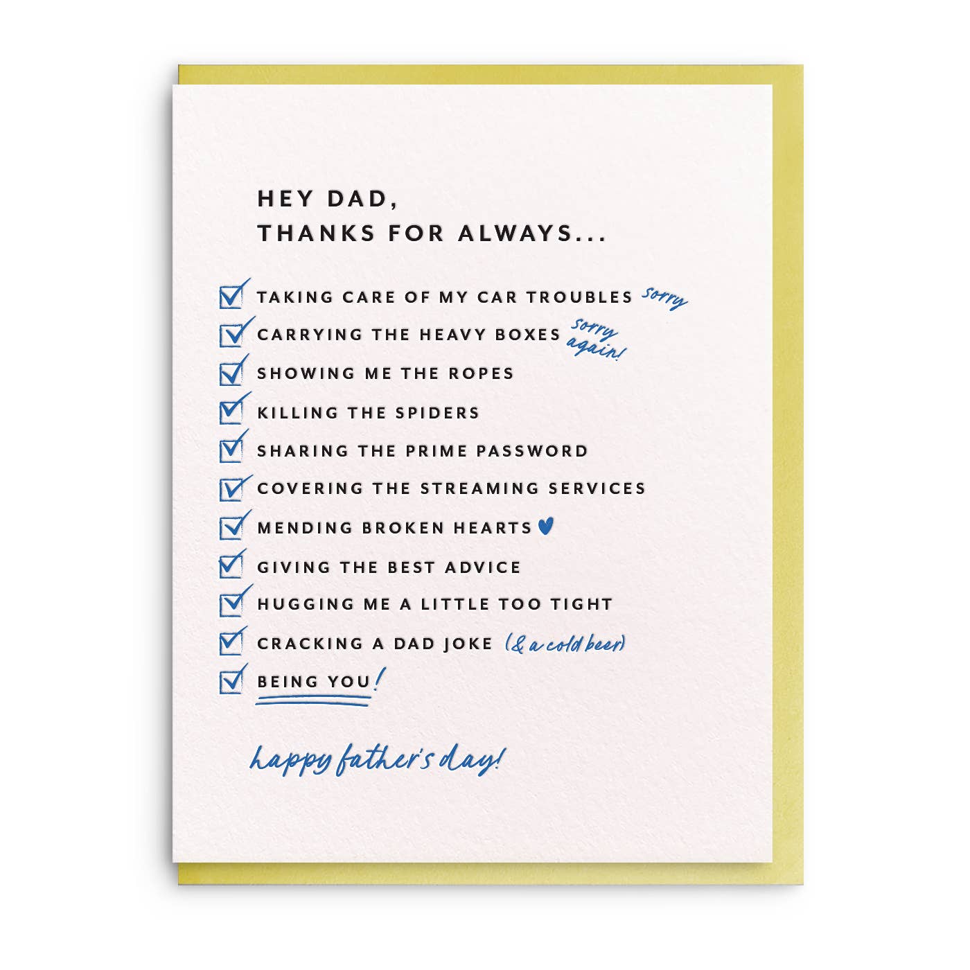Dahlia Press - Dad List - Letterpress Father's Day Greeting Card
