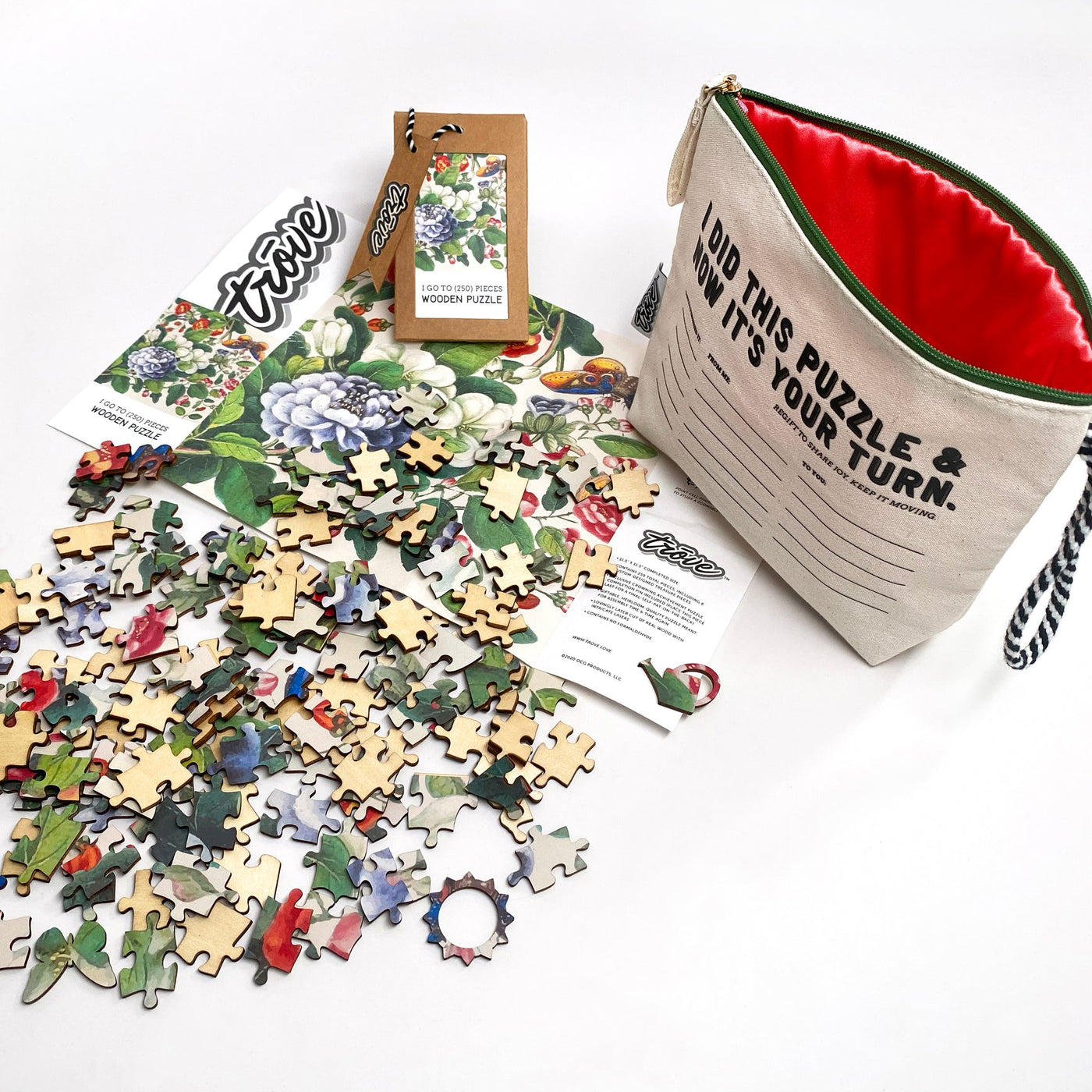 I Go To (250) Pieces Wooden Puzzle: Vintage Botancial in Pass-It-On Pouch